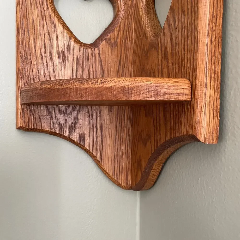 Vintage Oak Wood Heart Wall Shelf - Made in USA Country Cottage Farmhouse